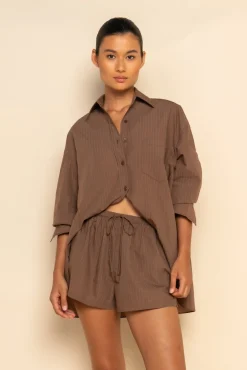 REMI SHIRT - MOCHA PINSTRIPE