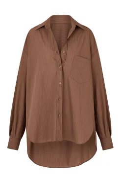 REMI SHIRT - MOCHA PINSTRIPE