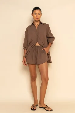 REMI SHORT - MOCHA PINSTRIPE