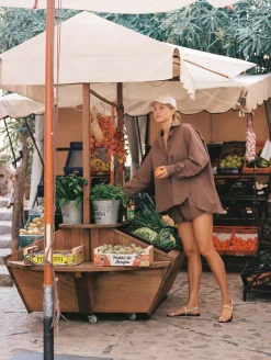 REMI SHORT - MOCHA PINSTRIPE