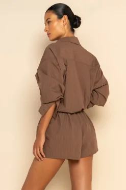 REMI SHORT - MOCHA PINSTRIPE